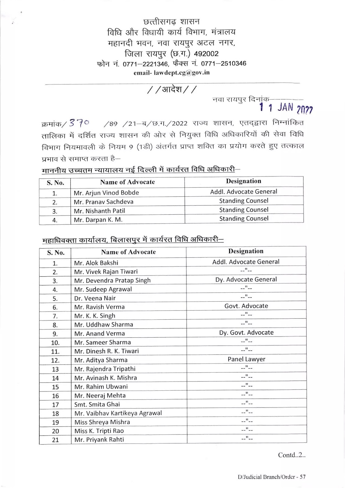 CG BIG BREAKING :  सुप्रीम कोर्ट और हाईकोर्ट के 32 सरकारी वकीलों की सेवाएं समाप्त ,16 नए शासकीय अधिवक्ता नियुक्त