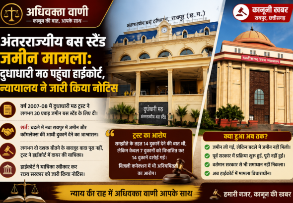 अंतरराज्यीय बस स्टैंड भूमि विवाद हाईकोर्ट पहुंचा, दुधाधारी मठ ट्रस्ट की याचिका पर राज्य सरकार को नोटिस