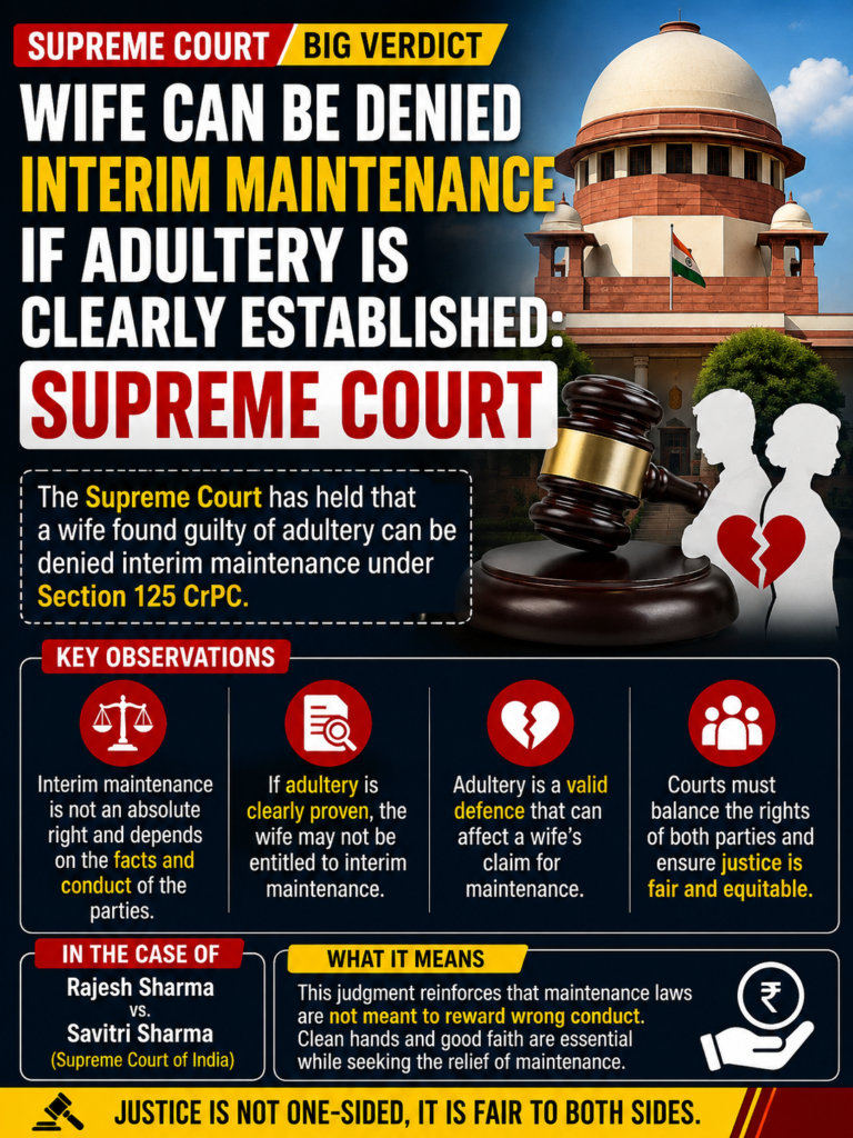 Wife can be denied interim maintenance if adultery is clearly established: Supreme Court